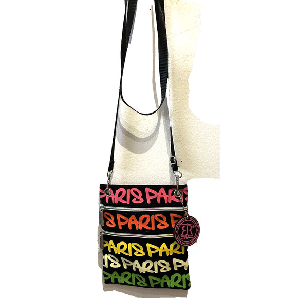 Women’s Robin Ruth Black and Fuchsia Pink Pairs Crossbody Small Purse Zip Pocket - Picture 2 of 5